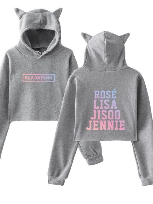 Blackpink Cropped Hoodie – Grey- mod1