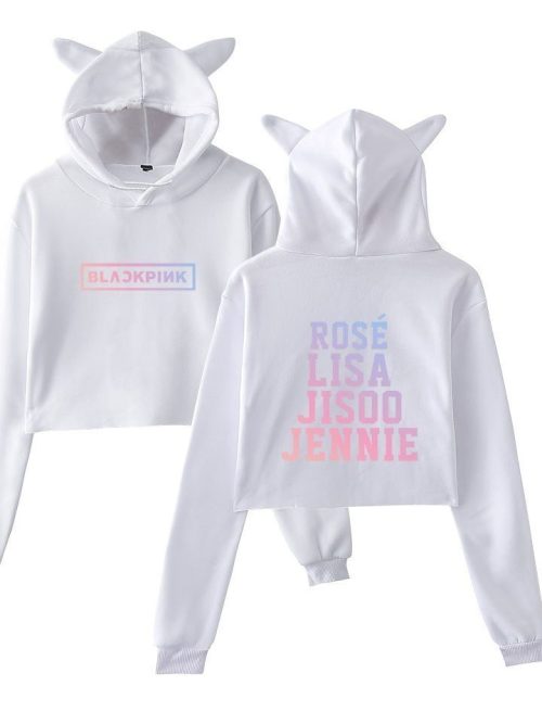 Blackpink Cropped Hoodie – White- mod1